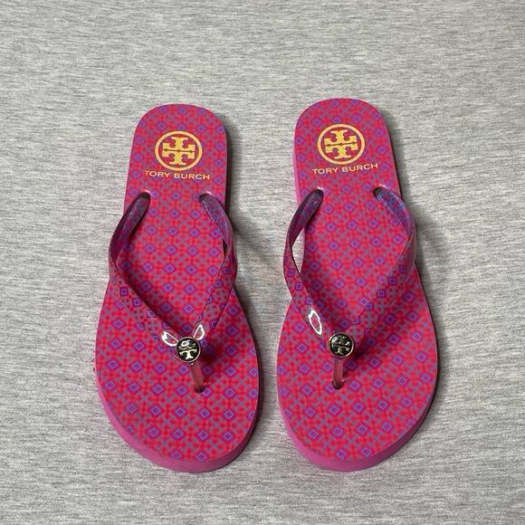 Tory Burch Women’s Vintage Geometric Pink Logo Flip Flop Sandals - Picture 5 of 9